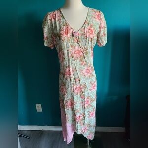 Vintage 1990s bias cut rayon dress mixed print floral polka dot maxi midi dressl